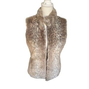 Banana Republic Womens Faux Fur Animal Vest Sleeveless Side Pockets Size S Cream